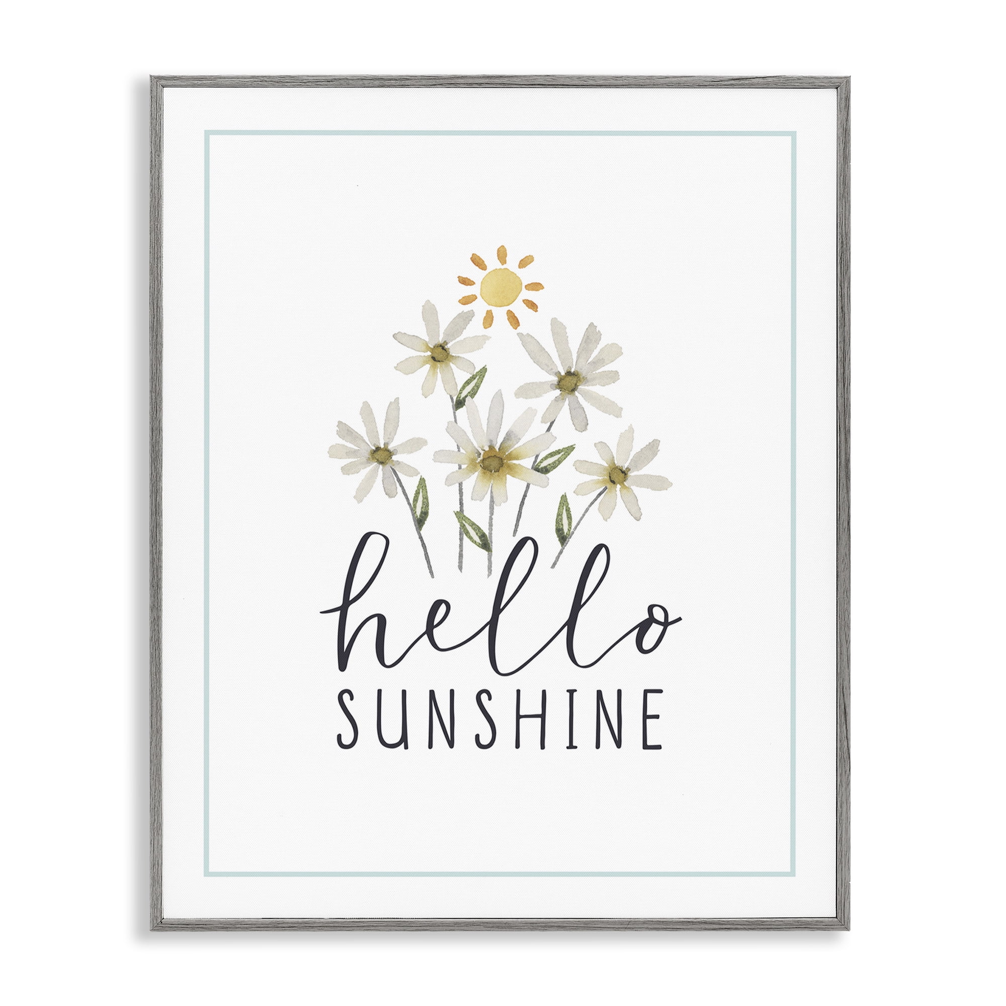 Stupell Industries Hello Sunshine with Daisies Botanical & Floral Painting Gray Framed Art Print Wall Art, 11 x 14
