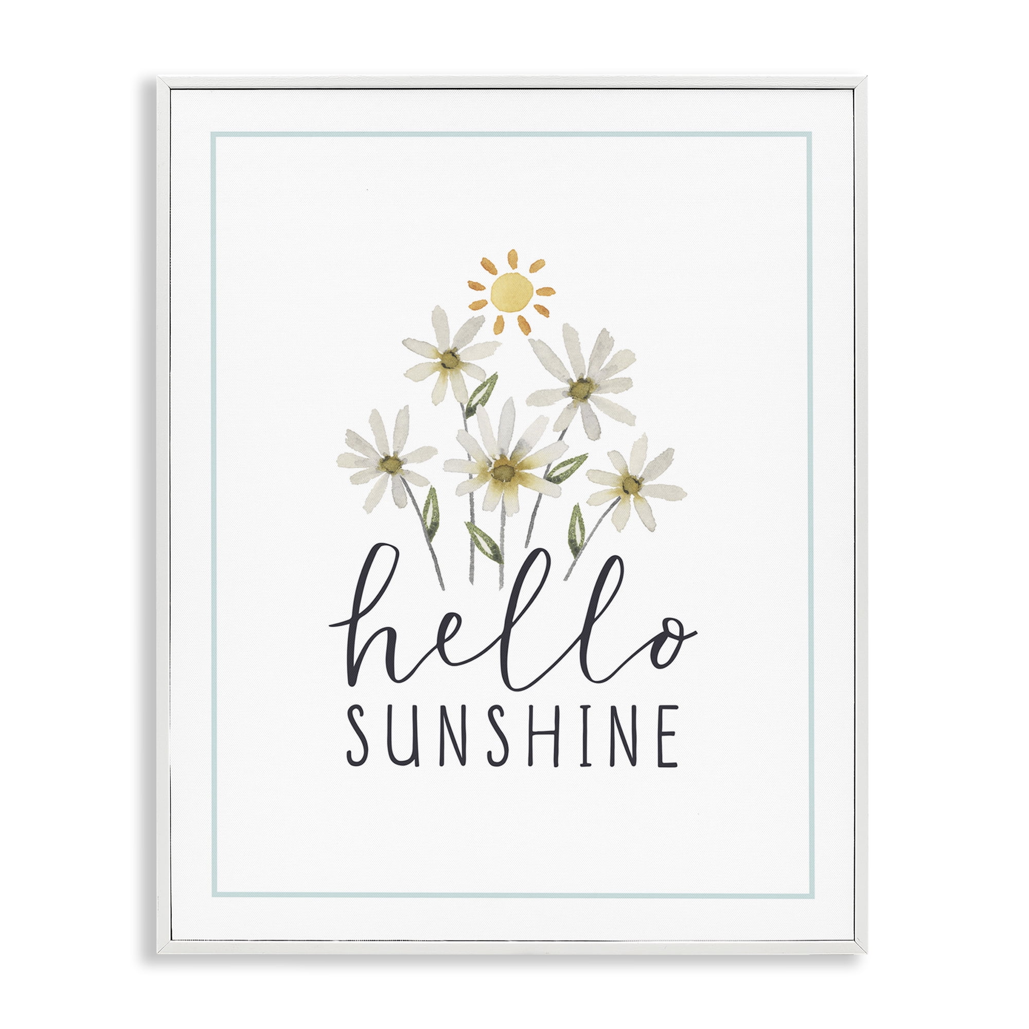 Stupell Industries Hello Sunshine with Daisies Botanical & Floral Painting White Framed Art Print Wall Art, 24 x 30