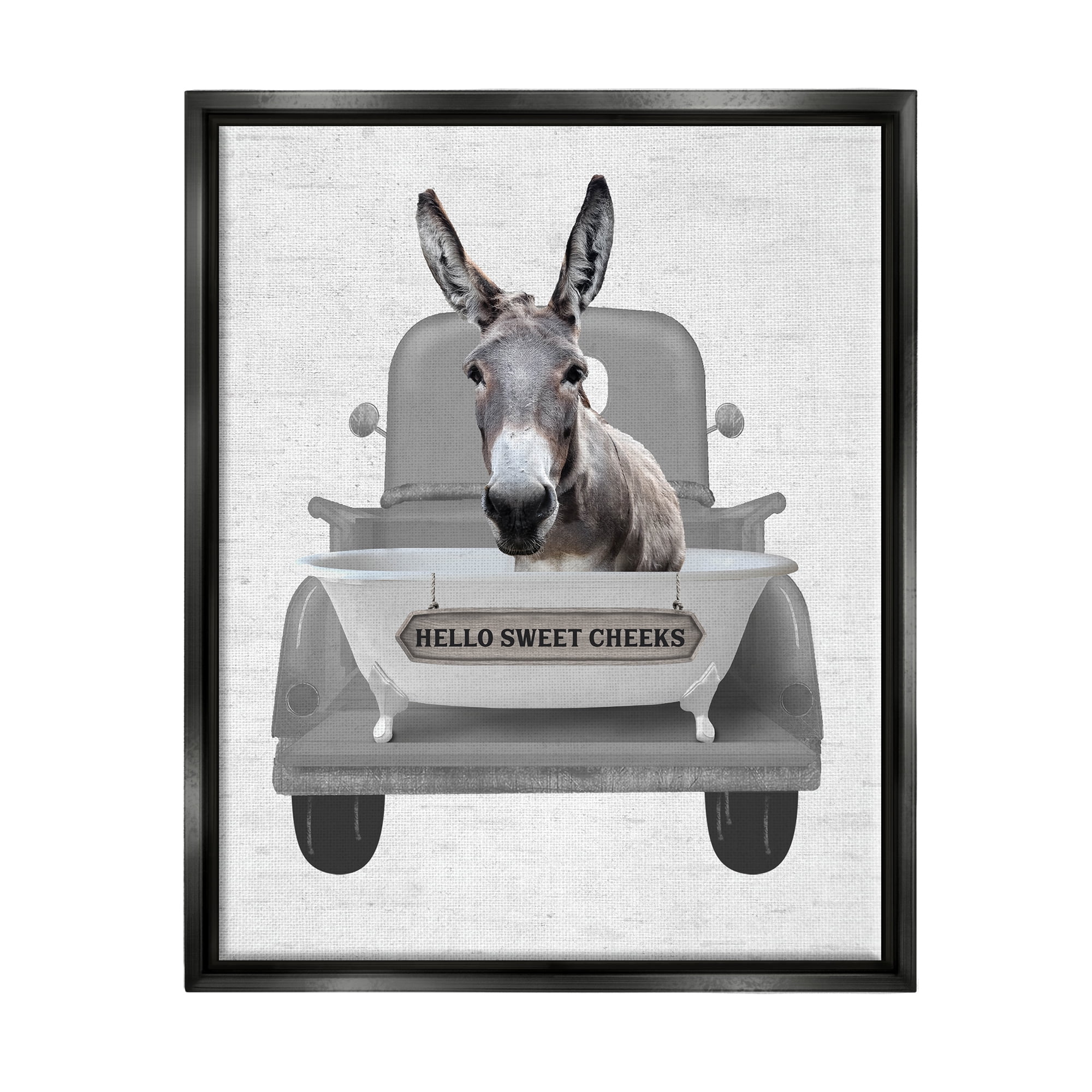 Stupell Industries Hello Sweet Cheeks Donkey Animals & Insects Painting Black Floater Framed Art Print Wall Art, 25 x 31