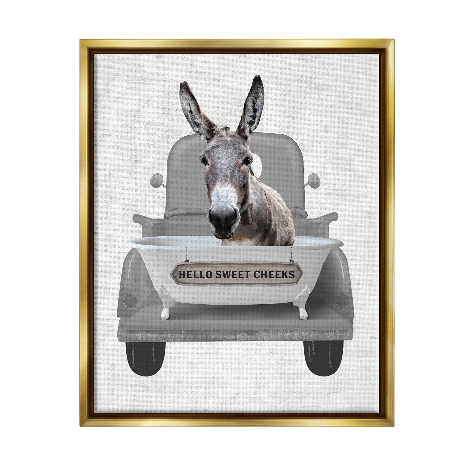 Stupell Industries Hello Sweet Cheeks Donkey Animals & Insects Painting Gold Floater Framed Art Print Wall Art, 25 x 31