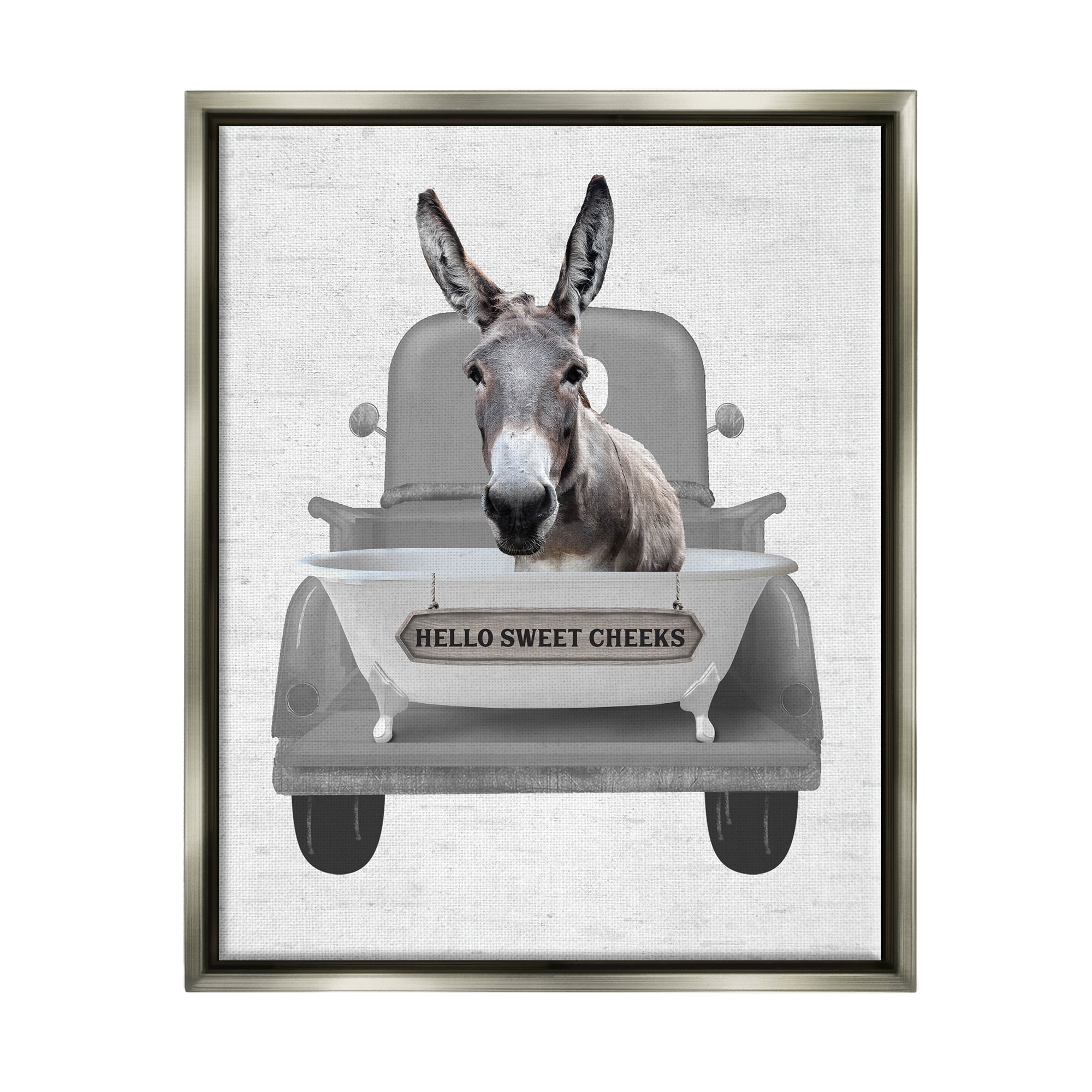 Stupell Industries Hello Sweet Cheeks Donkey Animals & Insects Painting Gray Floater Framed Art Print Wall Art, 17 x 21