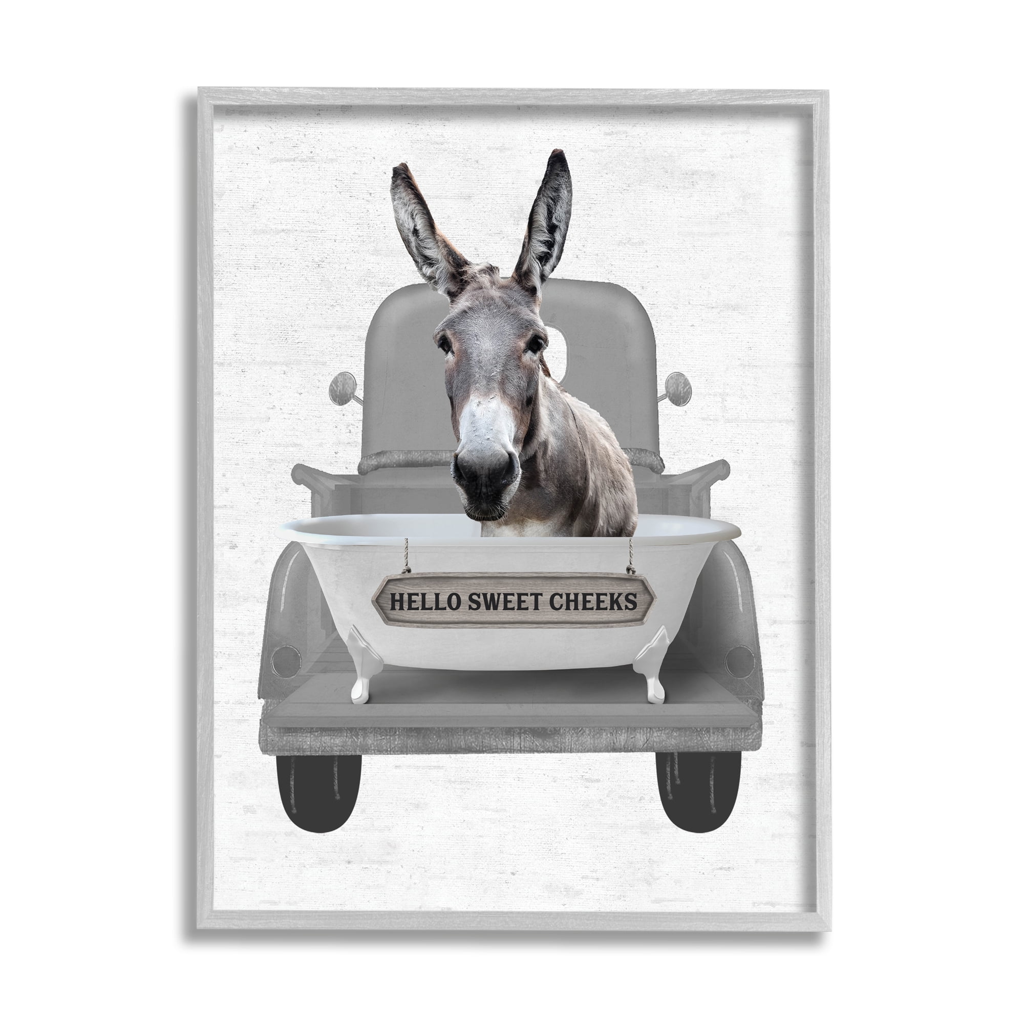 Stupell Industries Hello Sweet Cheeks Donkey Animals & Insects Painting Gray Framed Art Print Wall Art, 24 x 30