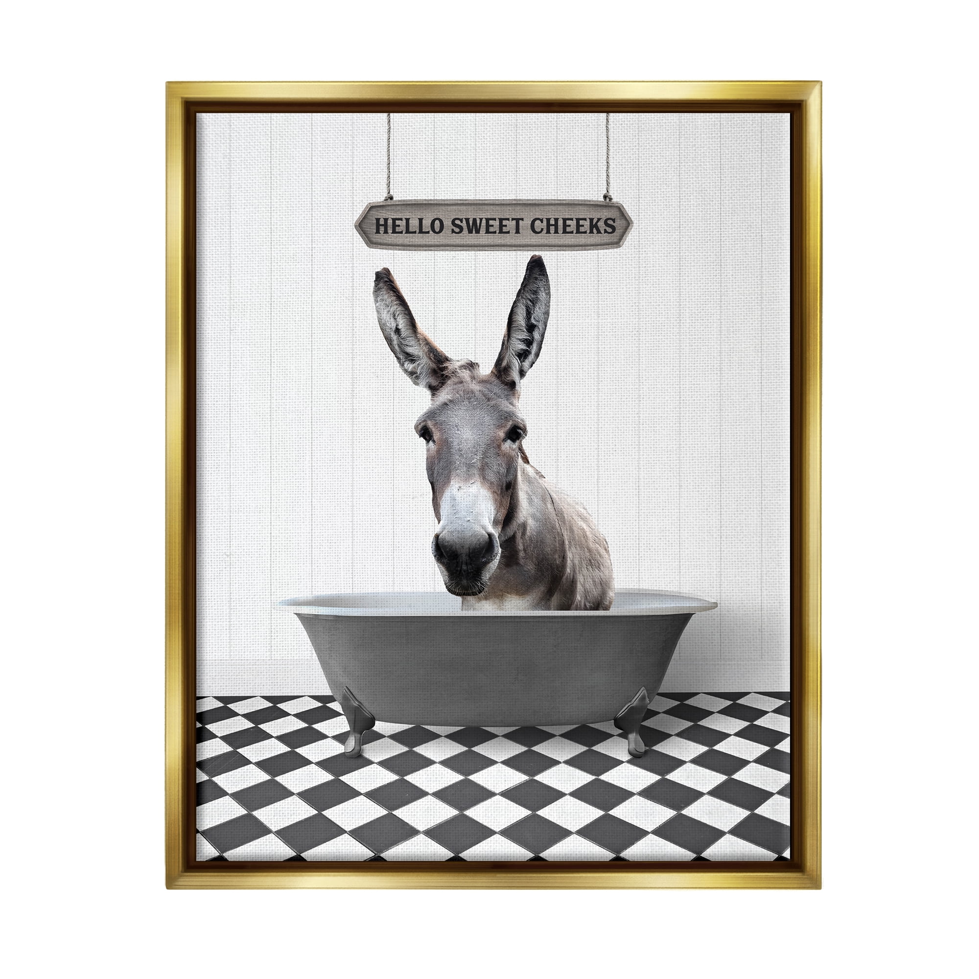 Stupell Industries Hello Sweet Cheeks Farmhouse Animals & Insects Painting Gold Floater Framed Art Print Wall Art, 17 x 21
