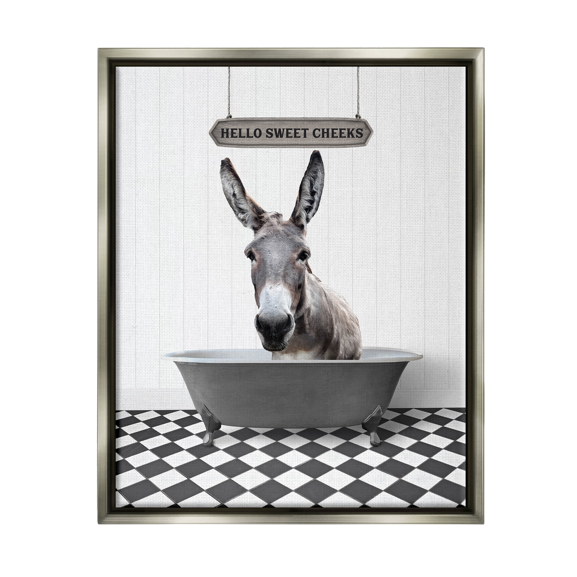 Stupell Industries Hello Sweet Cheeks Farmhouse Animals & Insects Painting Gray Floater Framed Art Print Wall Art, 17 x 21