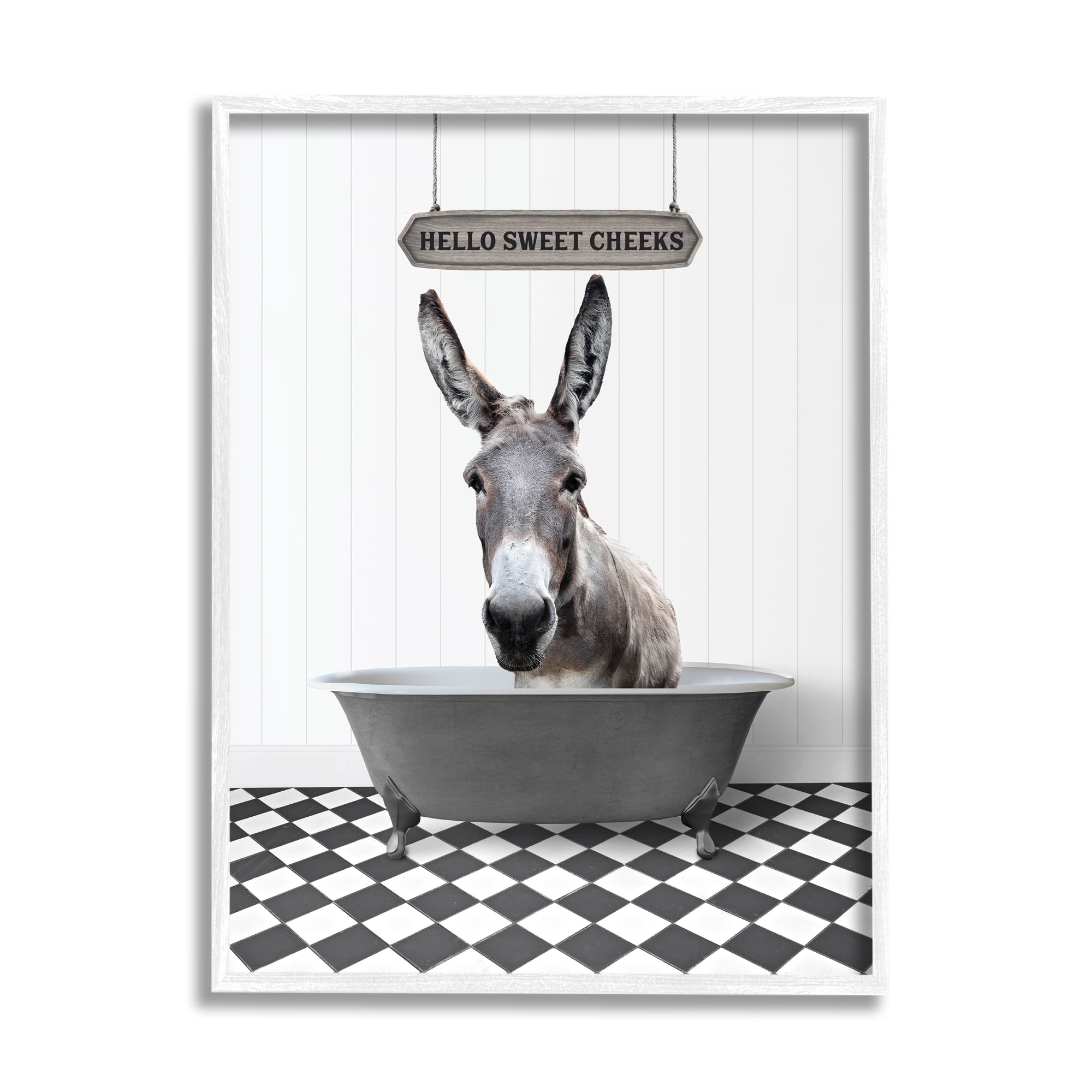 Stupell Industries Hello Sweet Cheeks Farmhouse Animals & Insects Painting White Framed Art Print Wall Art, 16 x 20
