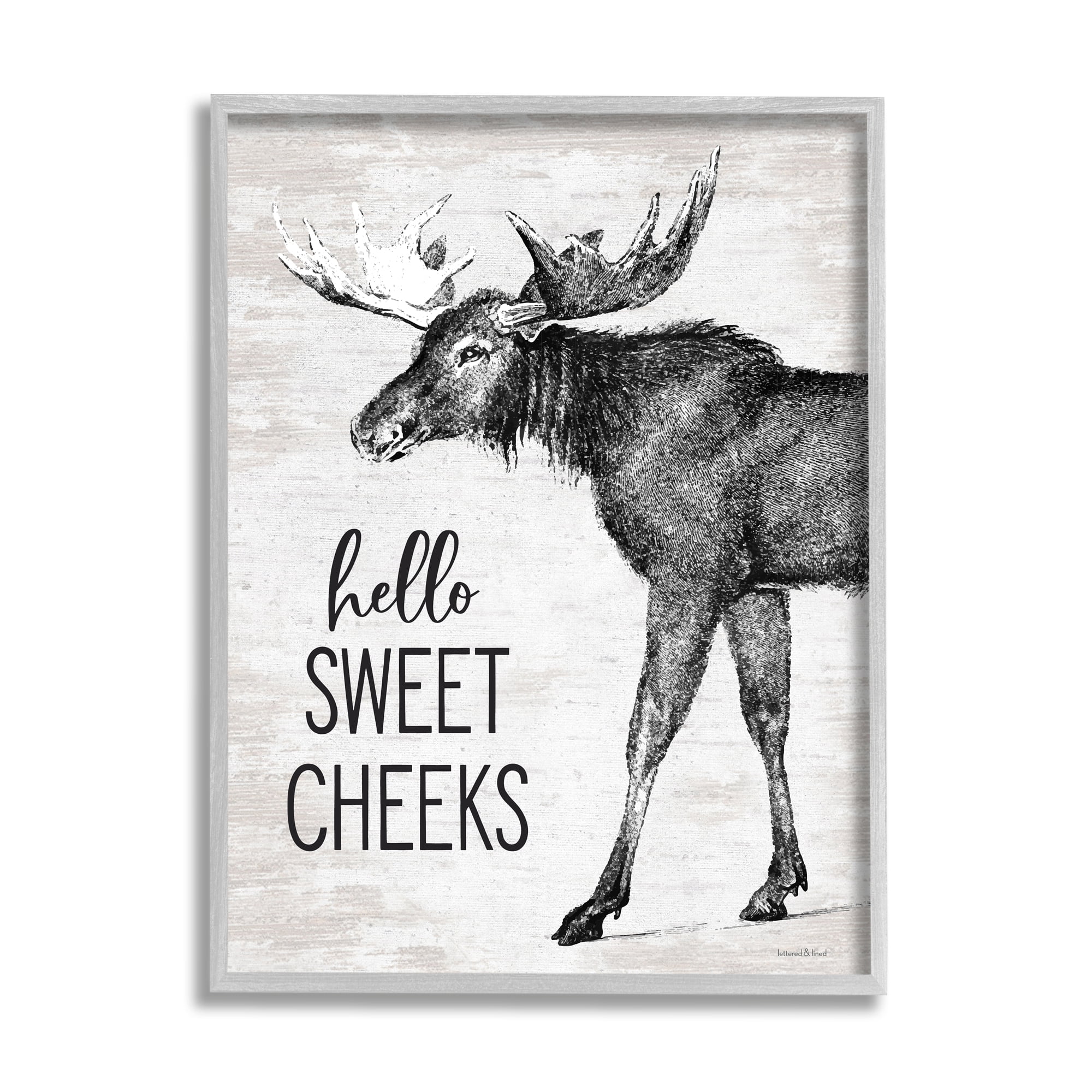 Stupell Industries Hello Sweet Cheeks Funny Bathroom Humor Rustic Moose, 11 x 14, Design by Lettered and Lined