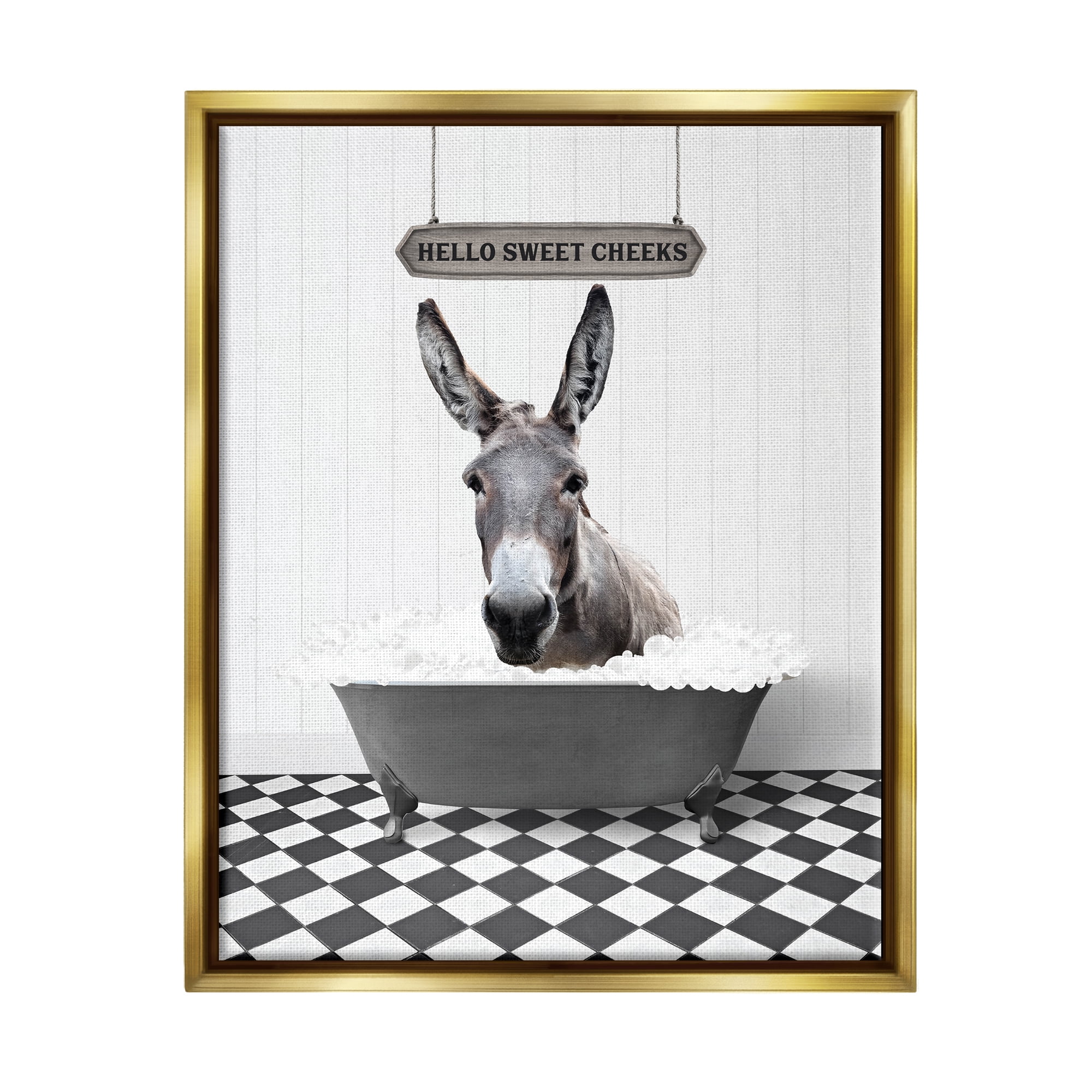 Stupell Industries Hello Sweet Cheeks Phrase Animals & Insects Painting Gold Floater Framed Art Print Wall Art, 17 x 21