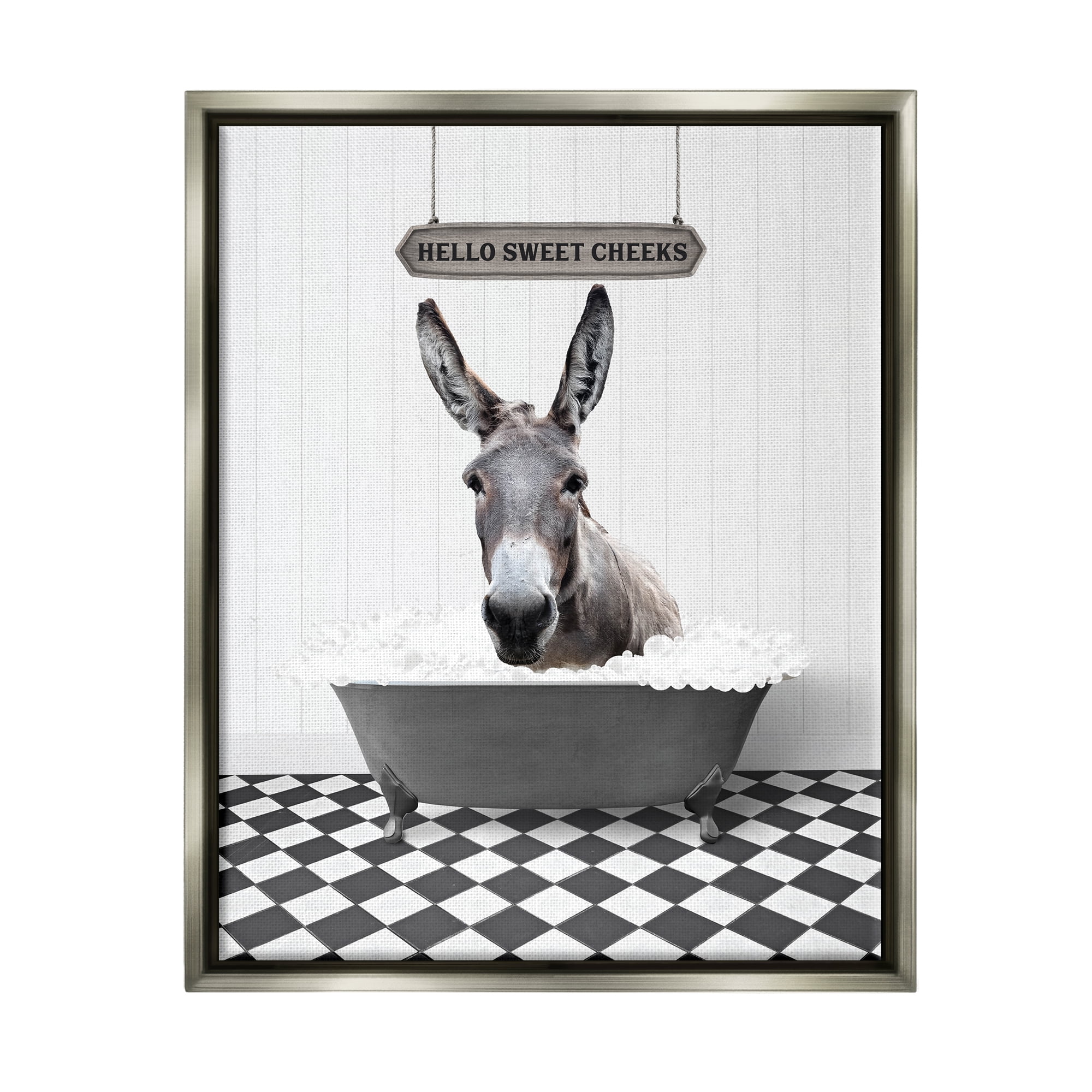 Stupell Industries Hello Sweet Cheeks Phrase Animals & Insects Painting Gray Floater Framed Art Print Wall Art, 17 x 21