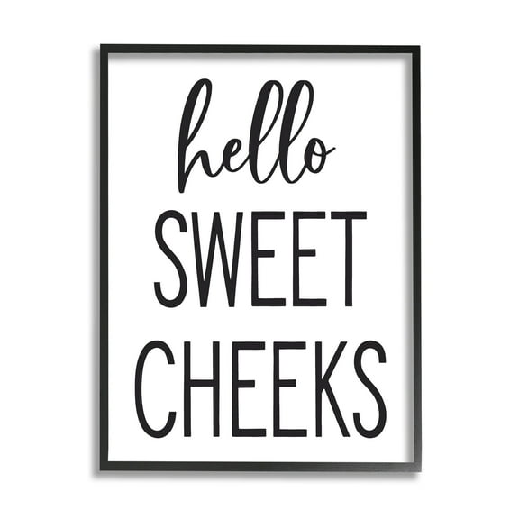 Stupell Industries Hello Sweet Cheeks Silly Bathroom Washroom Humor Graphic Art Black Framed Art Print Wall Art, Design by Lettered and Lined