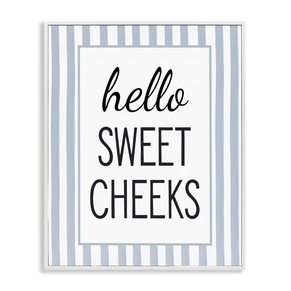 Stupell Industries Hello Sweet Cheeks on Stripes White Framed Giclee Art design by Lettered and Lined, 30 x 24