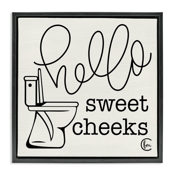 Stupell Industries Hello Sweet Cheeks with Toilet Typography Painting Black Floater Framed Canvas Art Print Wall Art, 18 x 18