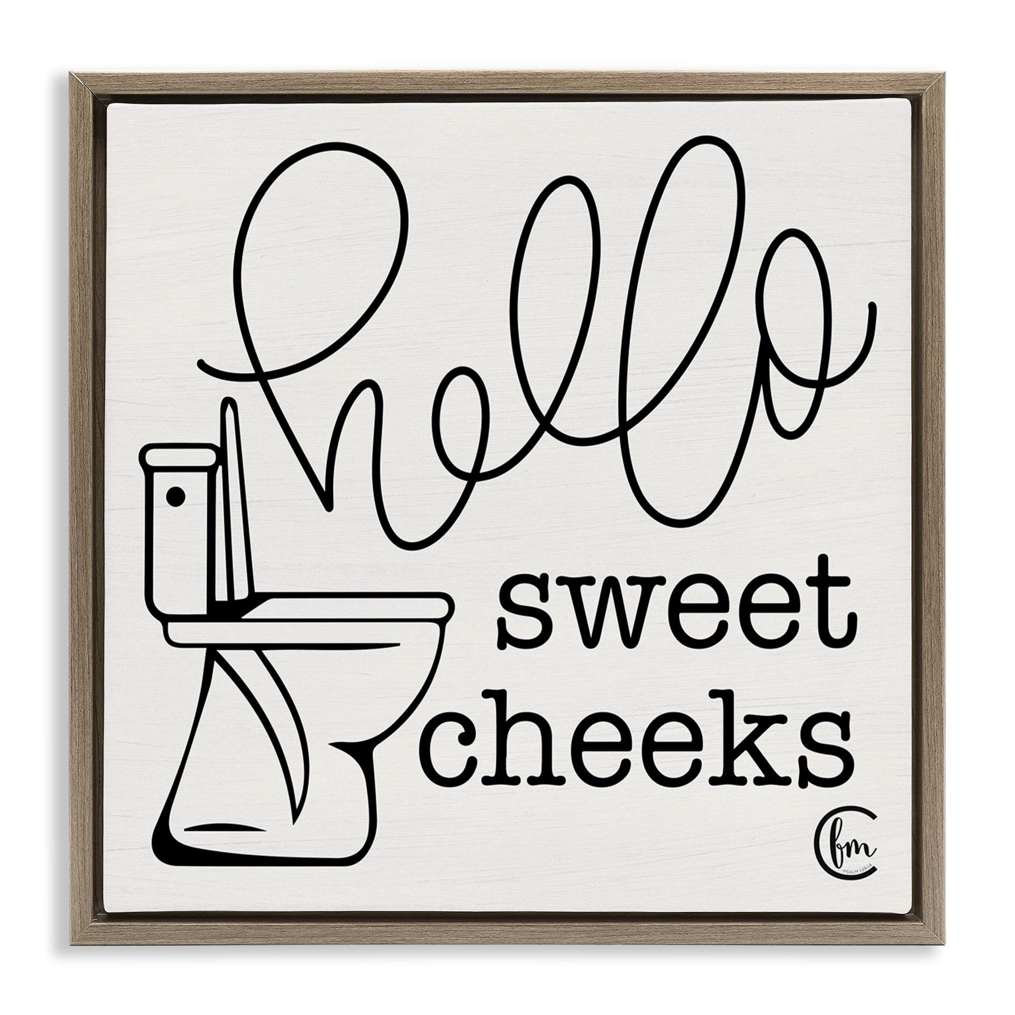 Stupell Industries Hello Sweet Cheeks with Toilet Typography Painting Brown Floater Framed Canvas Art Print Wall Art, 18 x 18