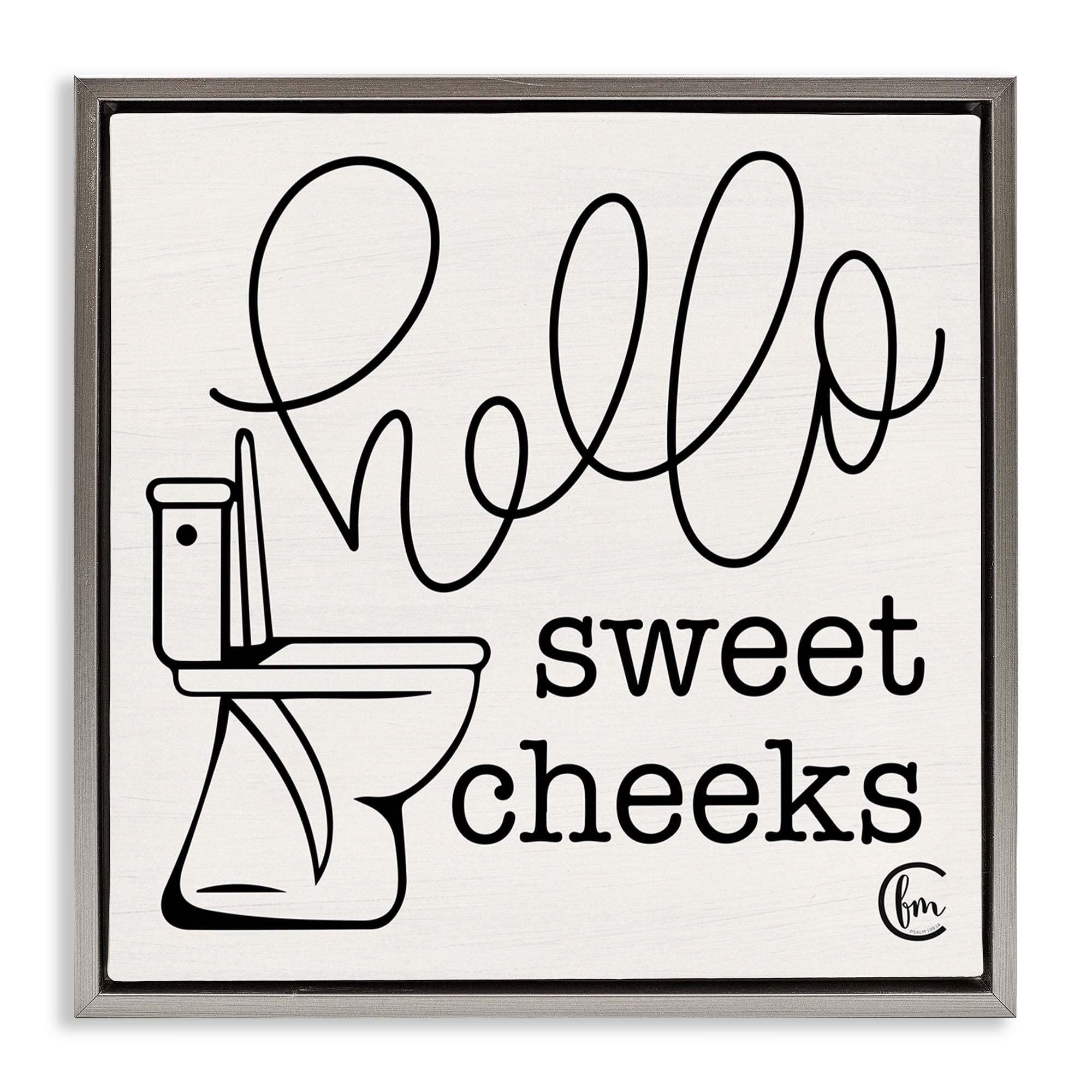 Stupell Industries Hello Sweet Cheeks with Toilet Typography Painting Gray Floater Framed Canvas Art Print Wall Art, 18 x 18