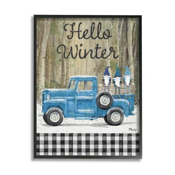 Stupell Industries Hello Winter Plaid Gnomes Graphic Art Black Framed Art Print Wall Art, Design by Paul Brent