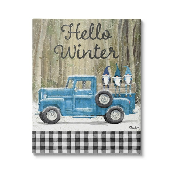 Stupell Industries Hello Winter Plaid Gnomes Graphic Art Gallery Wrapped Canvas Print Wall Art, Design by Paul Brent