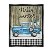 Stupell Industries Hello Winter Plaid Gnomes Graphic Art Jet Black Floating Framed Canvas Print Wall Art, Design by Paul Brent