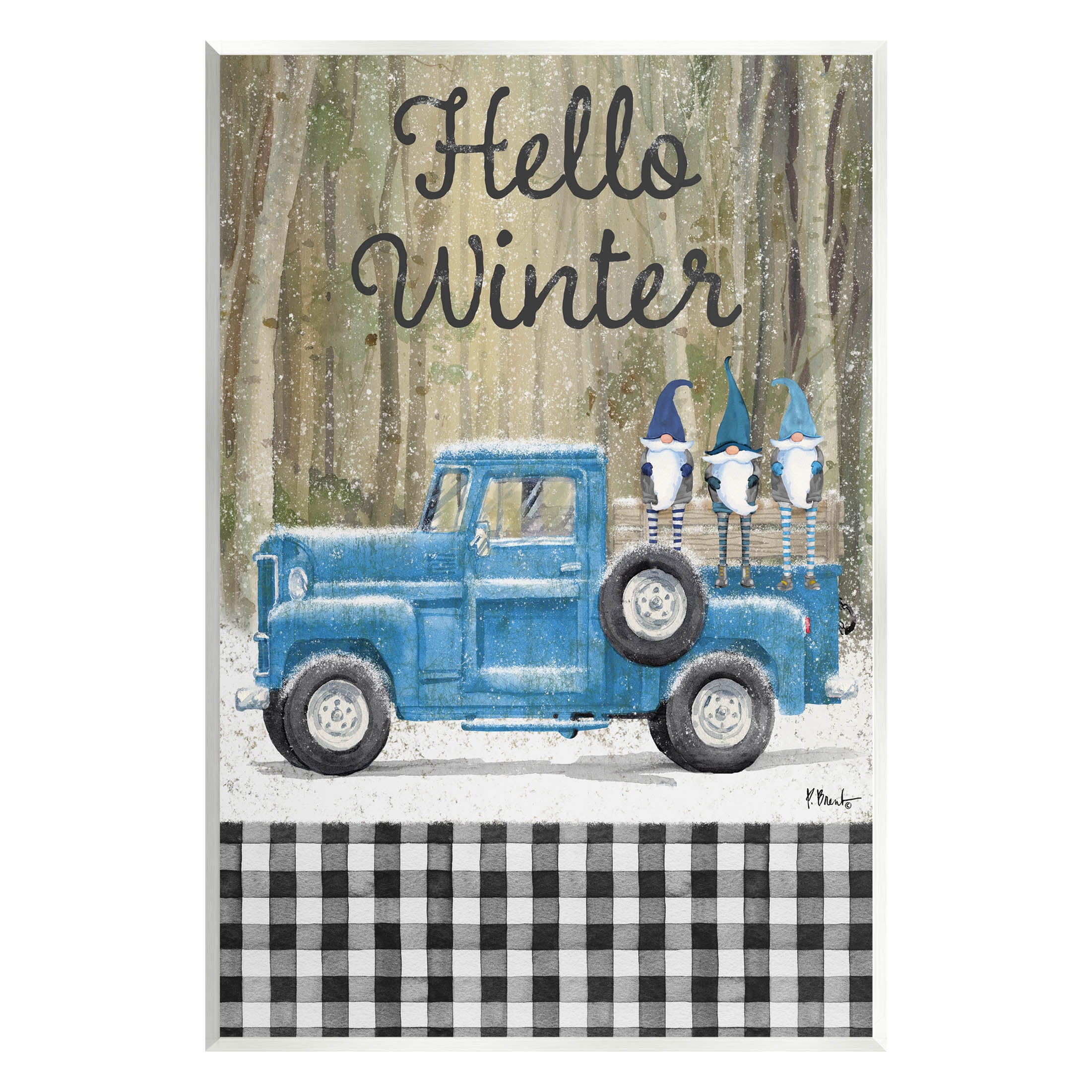 Stupell Industries Hello Winter Plaid Gnomes Graphic Art Unframed Art Print Wall Art, Design by Paul Brent