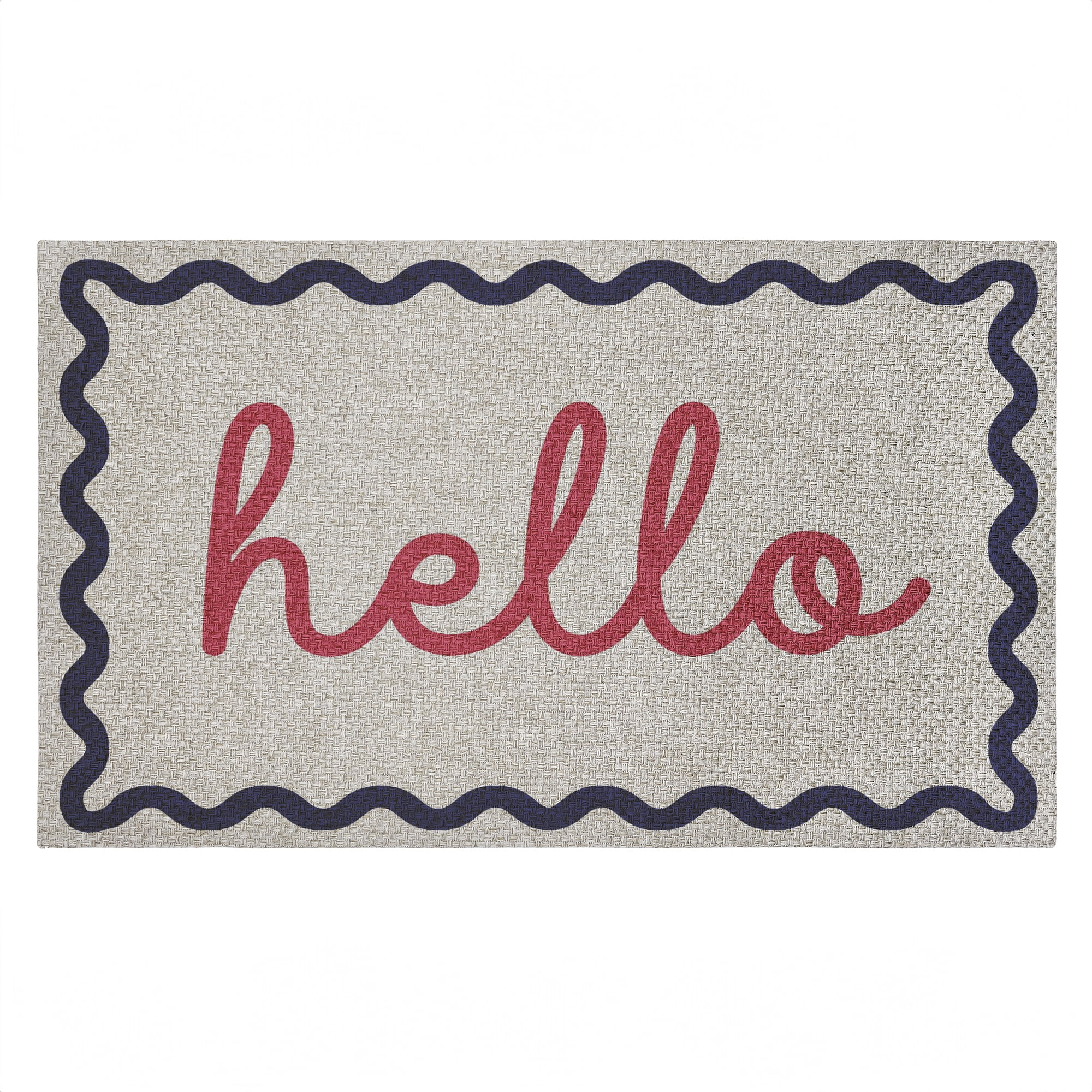 Stupell Industries Hello with Wavy Border Printed Outdoor Imitation Sisal Floor Mat, design by Lil' Rue