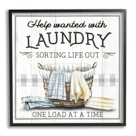 Stupell Industries Help Wanted Laundry Basket Typography Painting Black Framed Art Print Wall Art, 12 x 12