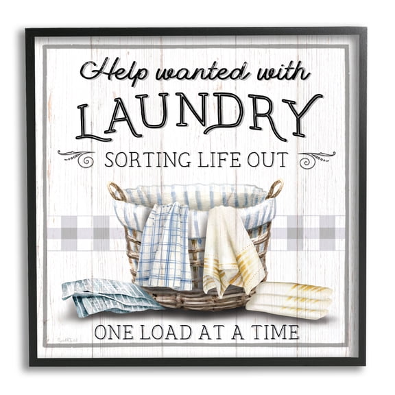 Stupell Industries Help Wanted Laundry Basket Typography Painting Black Framed Art Print Wall Art, 24 x 24