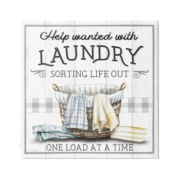Stupell Industries Help Wanted Laundry Basket Typography Painting Gallery Wrapped Canvas Art Print Wall Art, 17 x 17