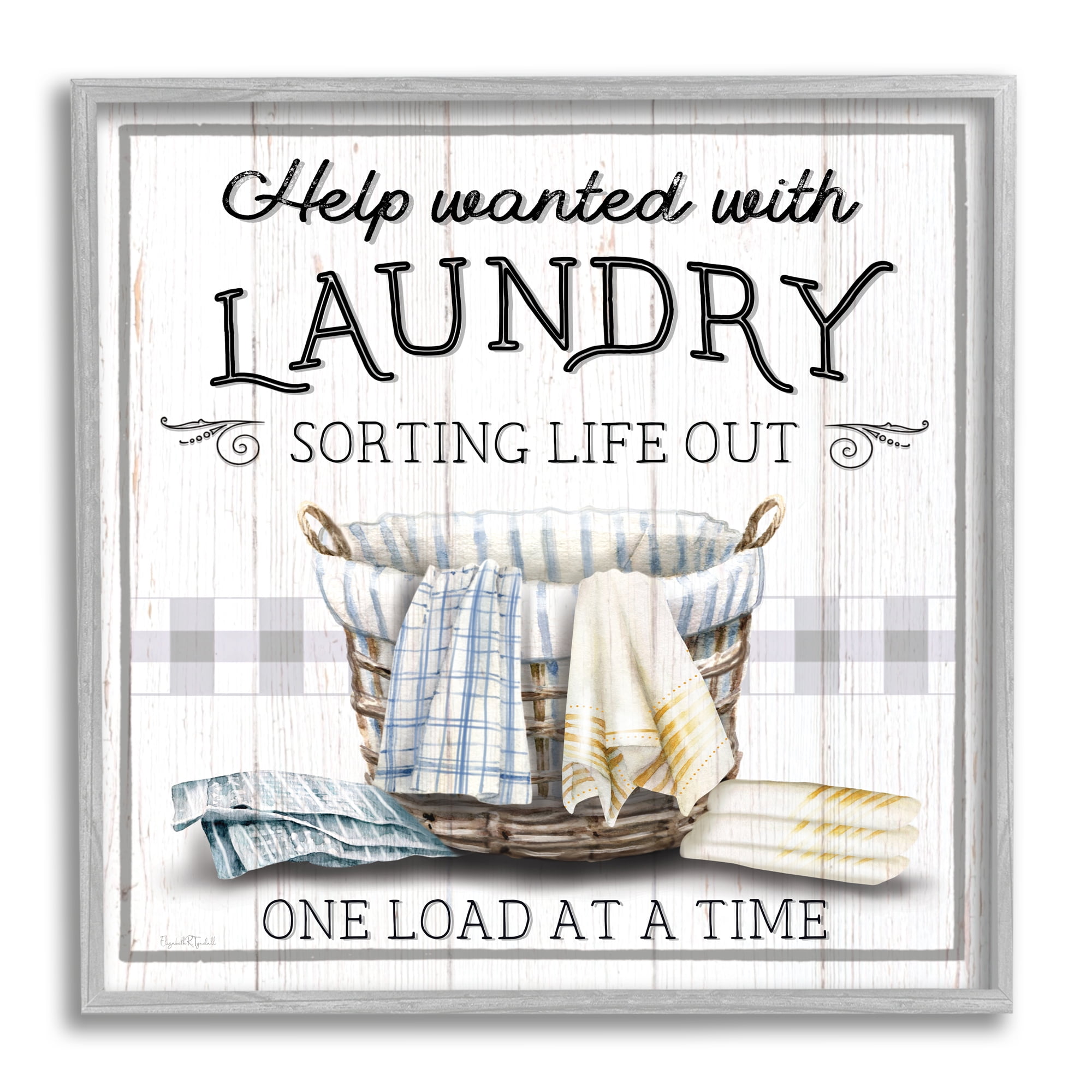 Stupell Industries Help Wanted Laundry Basket Typography Painting Gray Framed Art Print Wall Art, 12 x 12
