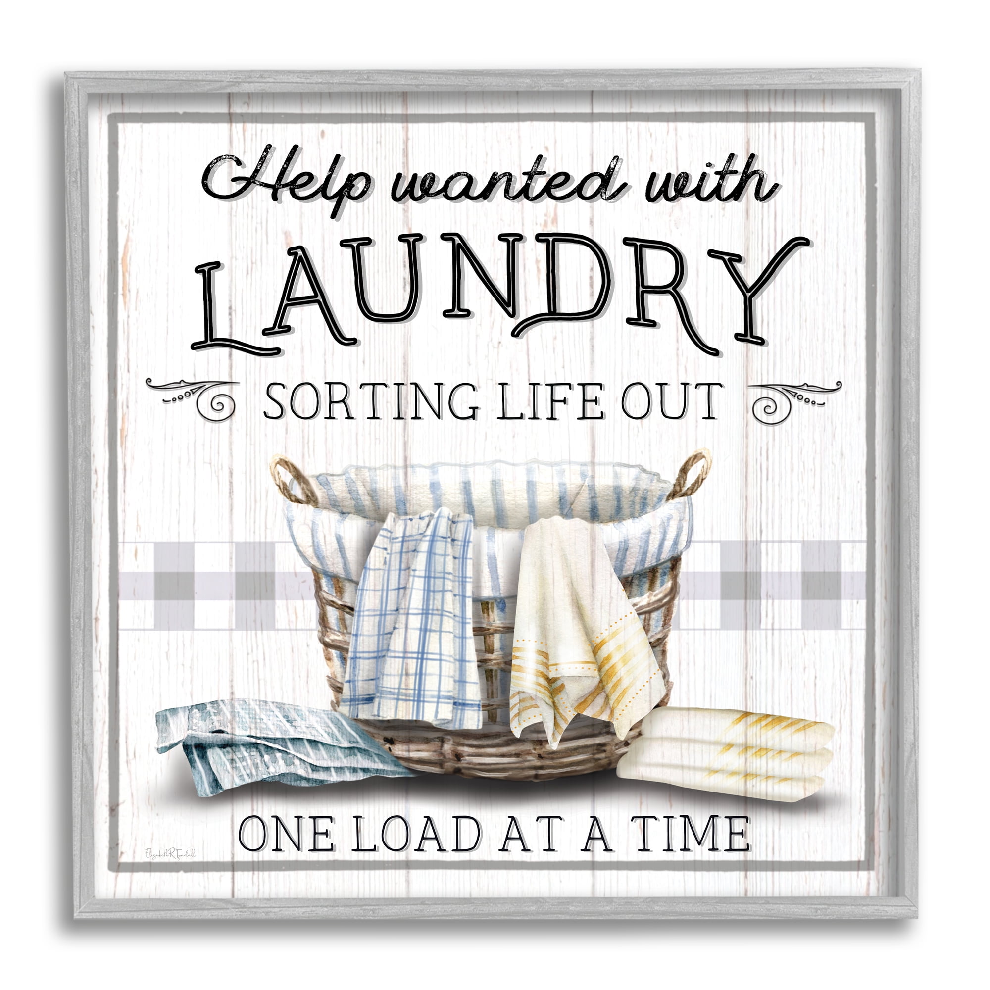 Stupell Industries Help Wanted Laundry Basket Typography Painting Gray Framed Art Print Wall Art, 24 x 24