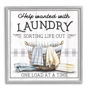 Stupell Industries Help Wanted Laundry Basket Typography Painting Gray Framed Art Print Wall Art, 24 x 24