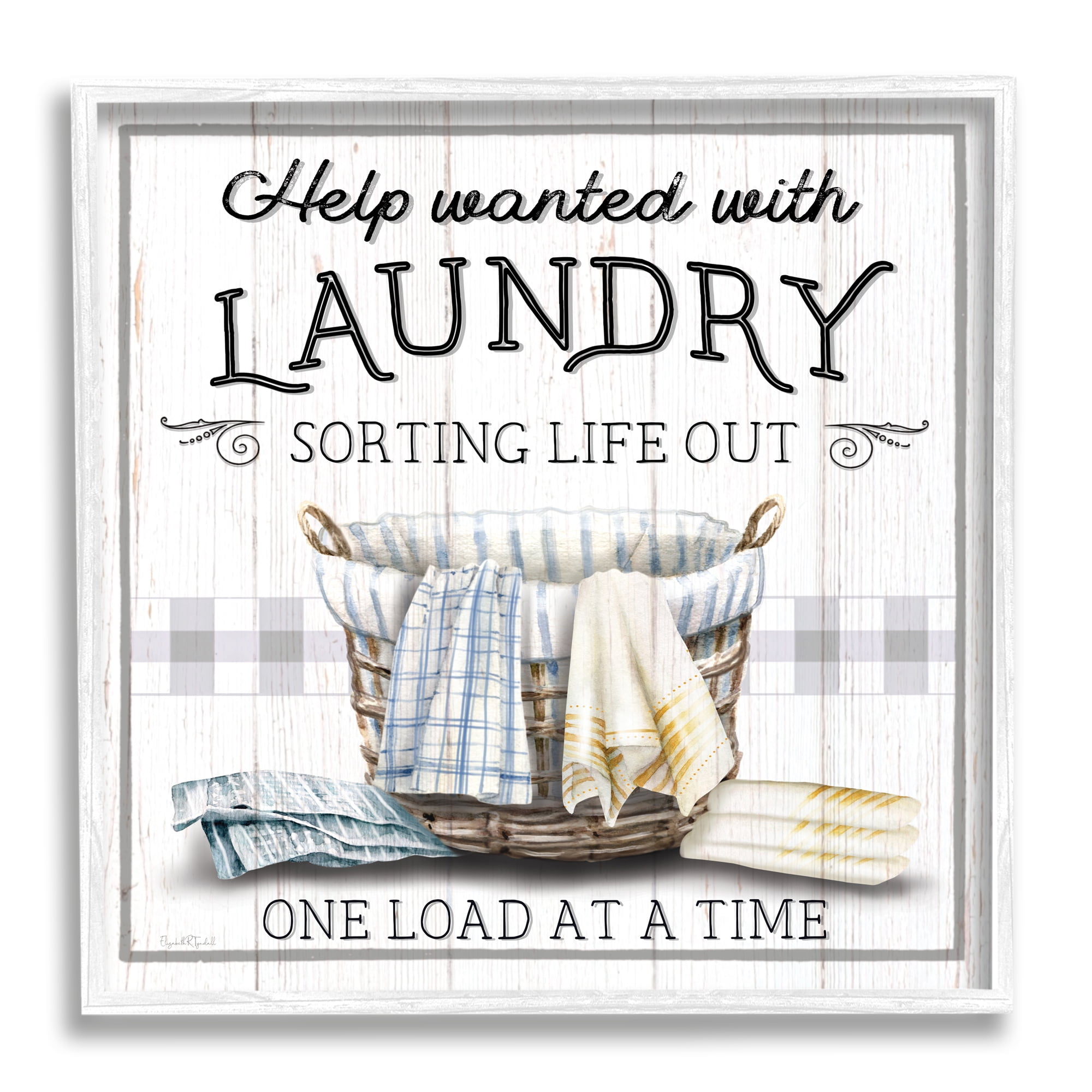 Stupell Industries Help Wanted Laundry Basket Typography Painting White Framed Art Print Wall Art, 17 x 17