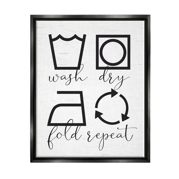 Stupell Industries Helpful Laundry Symbol Calligraphy Guide Chart Graphic Art Jet Black Floating Framed Canvas Print Wall Art, Design by Lettered and Lined