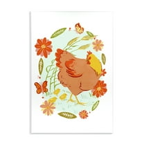 Stupell Industries Hen & Chicks Circular Florals Animals Painting Unframed Art Print Wall Art, 10 x 15