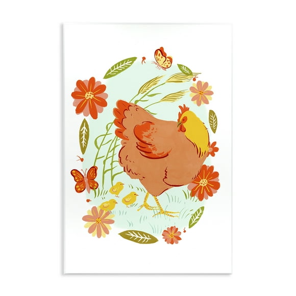 Stupell Industries Hen & Chicks Circular Florals Animals Painting Unframed Art Print Wall Art, 13 x 19