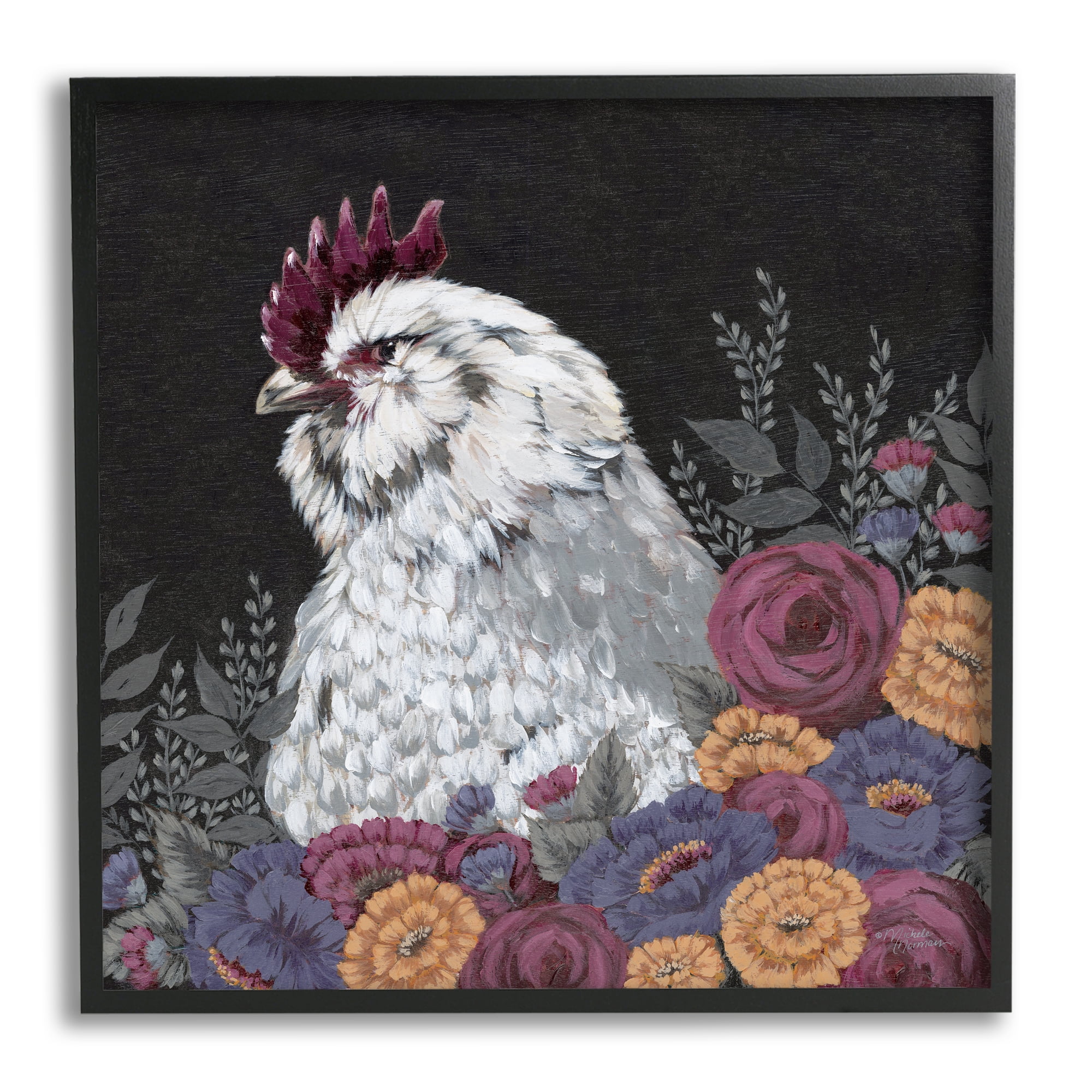 Stupell Industries Hen & Country Florals Animals & Insects Painting Black Framed Art Print Wall Art, 24 x 24