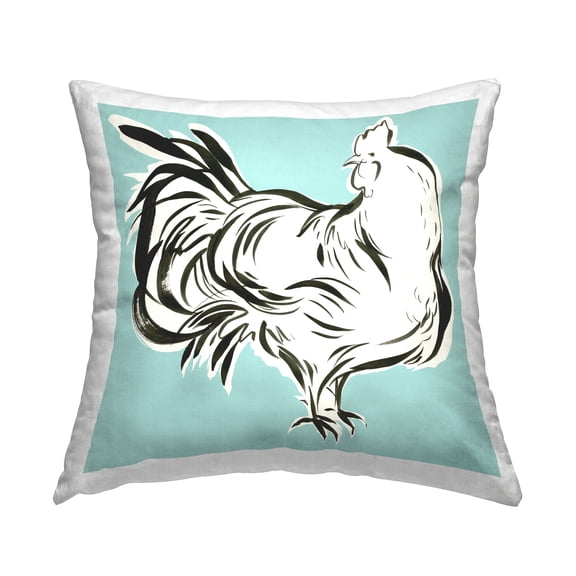 Stupell Industries Hen Doodle on Turquoise Square Decorative Printed Throw Pillow, 18 x 18