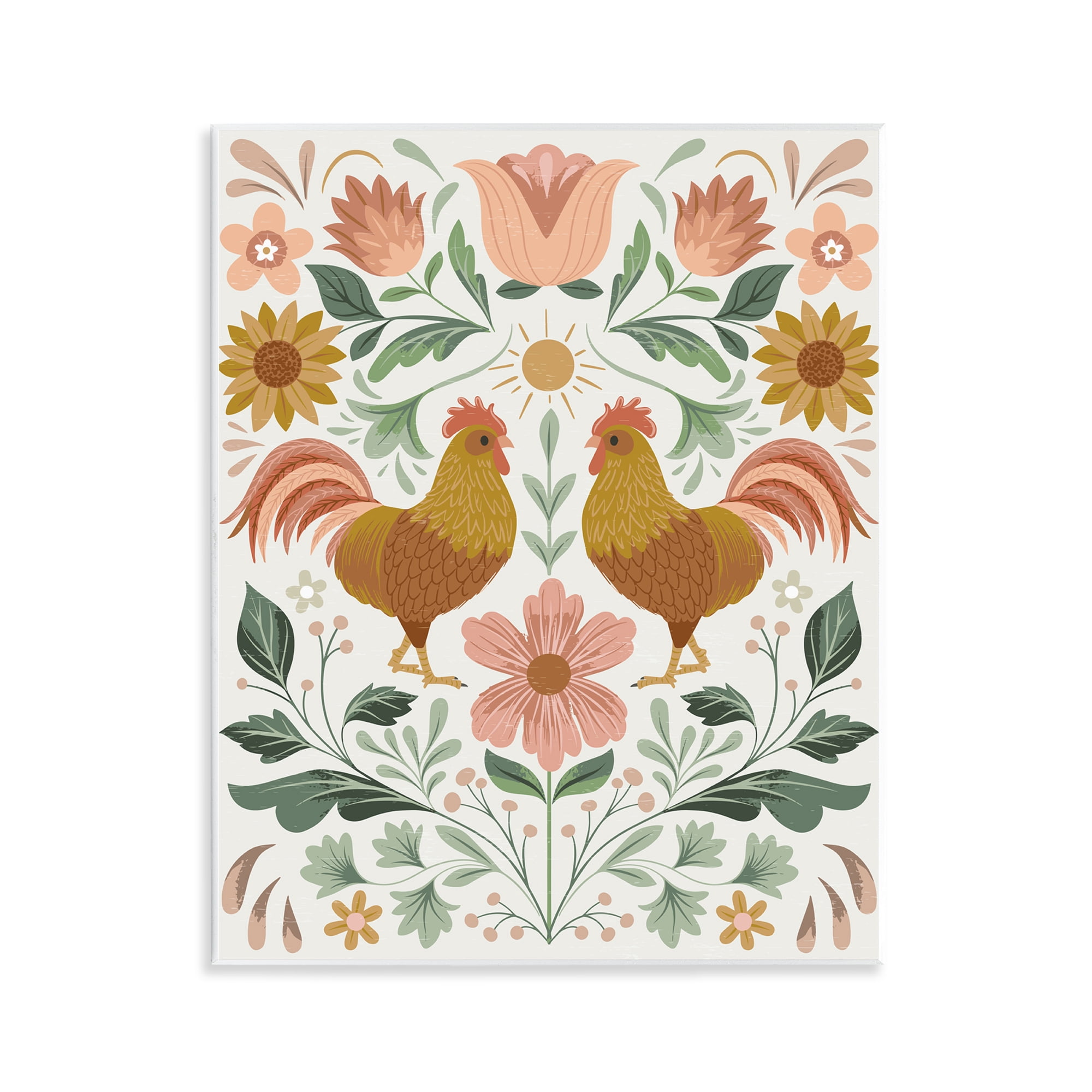 Stupell Industries Hen & Florals Pattern Animals Painting Unframed Art Print Wall Art, 11 x 14