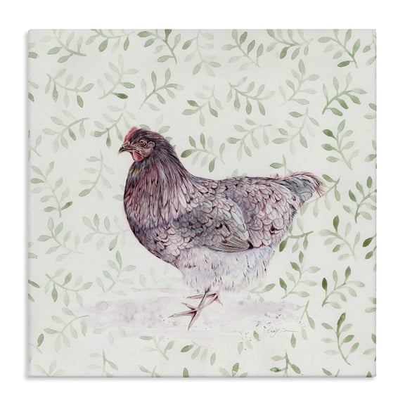 Hen Portrait on Leaf Sprigs Canvas Art, 24 x 24, Made In USA