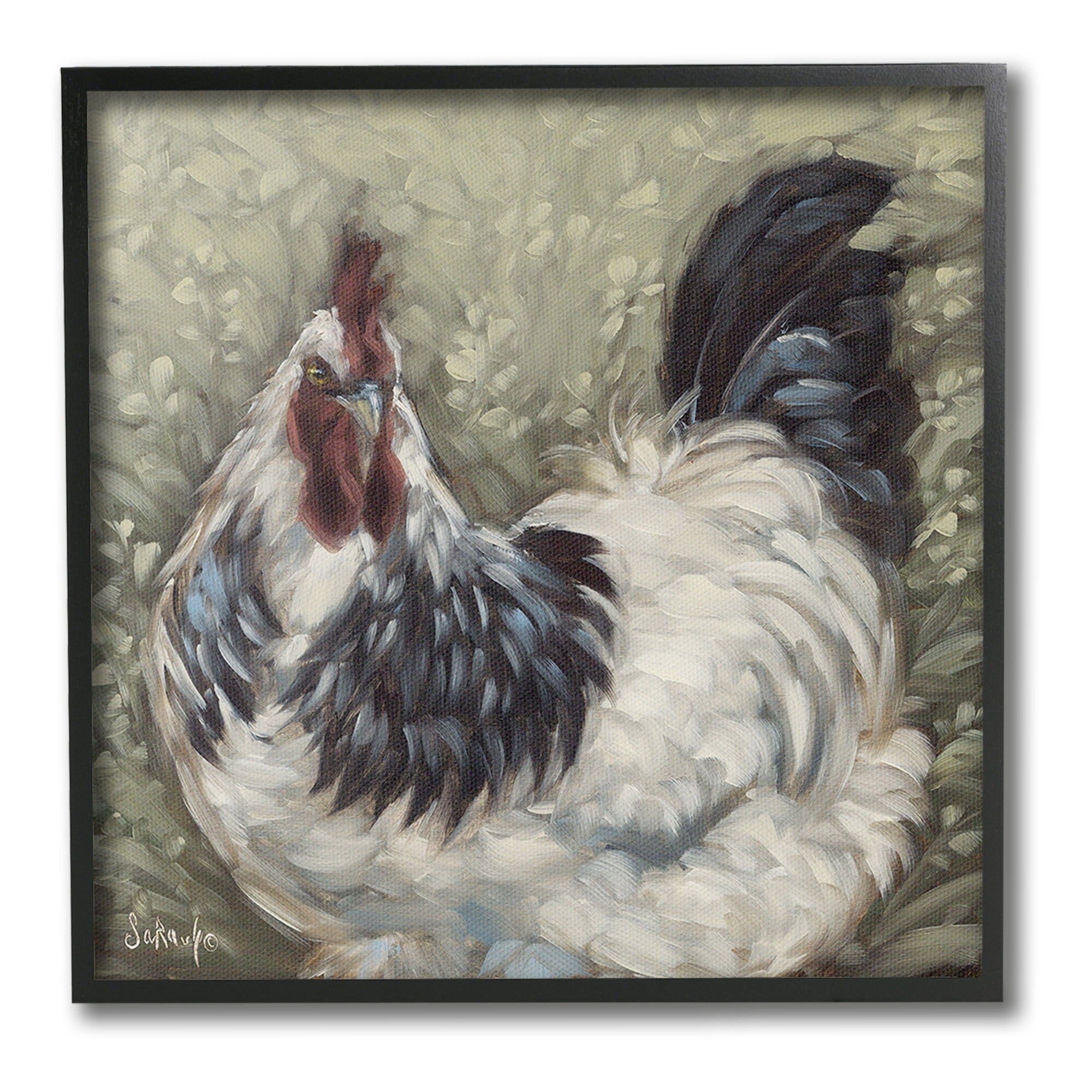 Stupell Industries Hen in Country Meadow Animals & Insects Painting Black Framed Art Print Wall Art, 17 x 17