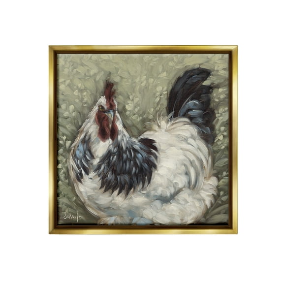 Stupell Industries Hen in Country Meadow Animals & Insects Painting Gold Floater Framed Canvas Art Print Wall Art, 18 x 18