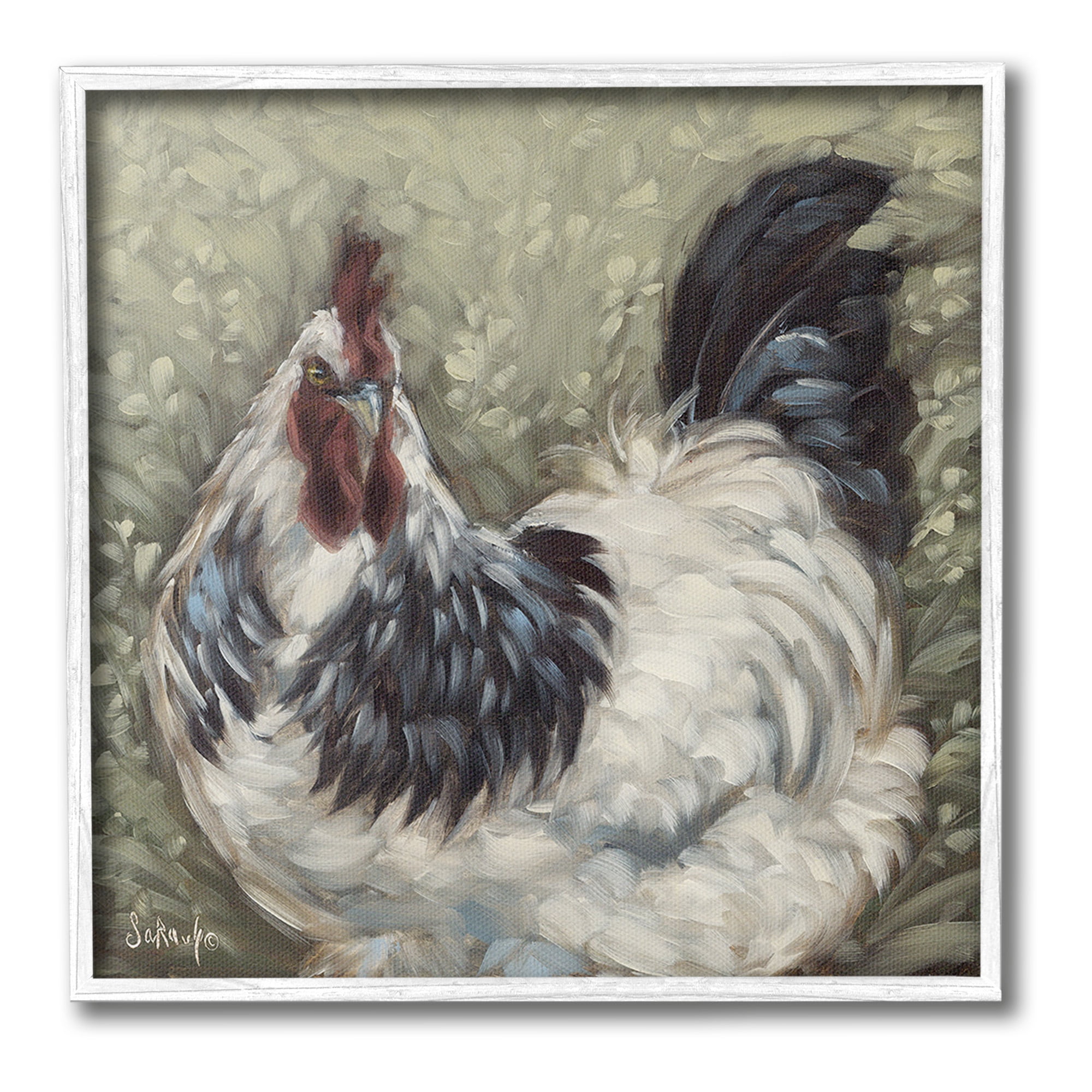 Stupell Industries Hen in Country Meadow Animals & Insects Painting White Framed Art Print Wall Art, 12 x 12