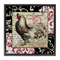 Stupell Industries Hen with Vintage Cursive Animals Painting Black Floater Framed Canvas Art Print Wall Art, 18 x 18