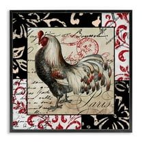 Stupell Industries Hen with Vintage Cursive Animals Painting Black Framed Art Print Wall Art, 12 x 12