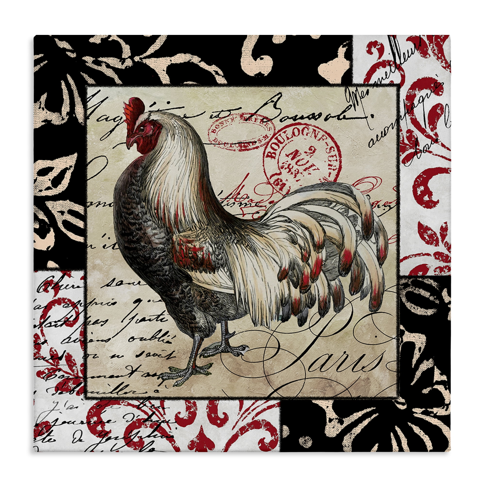 Stupell Industries Hen with Vintage Cursive Animals Painting Wrapped Canvas Art Print Wall Art, 30 x 30