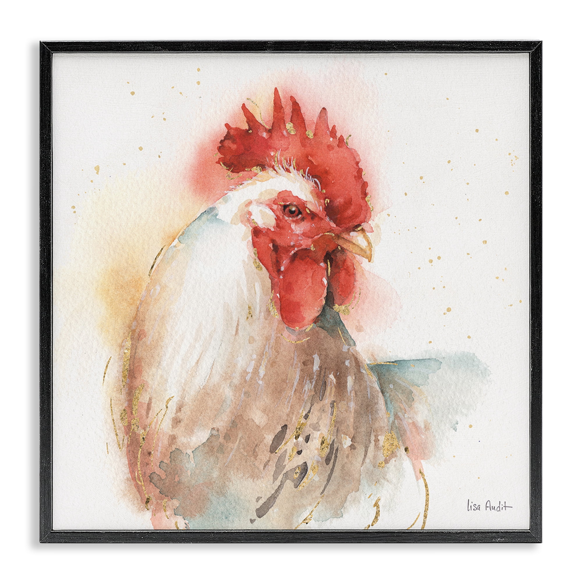 Stupell Industries Hen with Watercolor Splash Animals & Insects Painting Black Framed Art Print Wall Art, 24 x 24