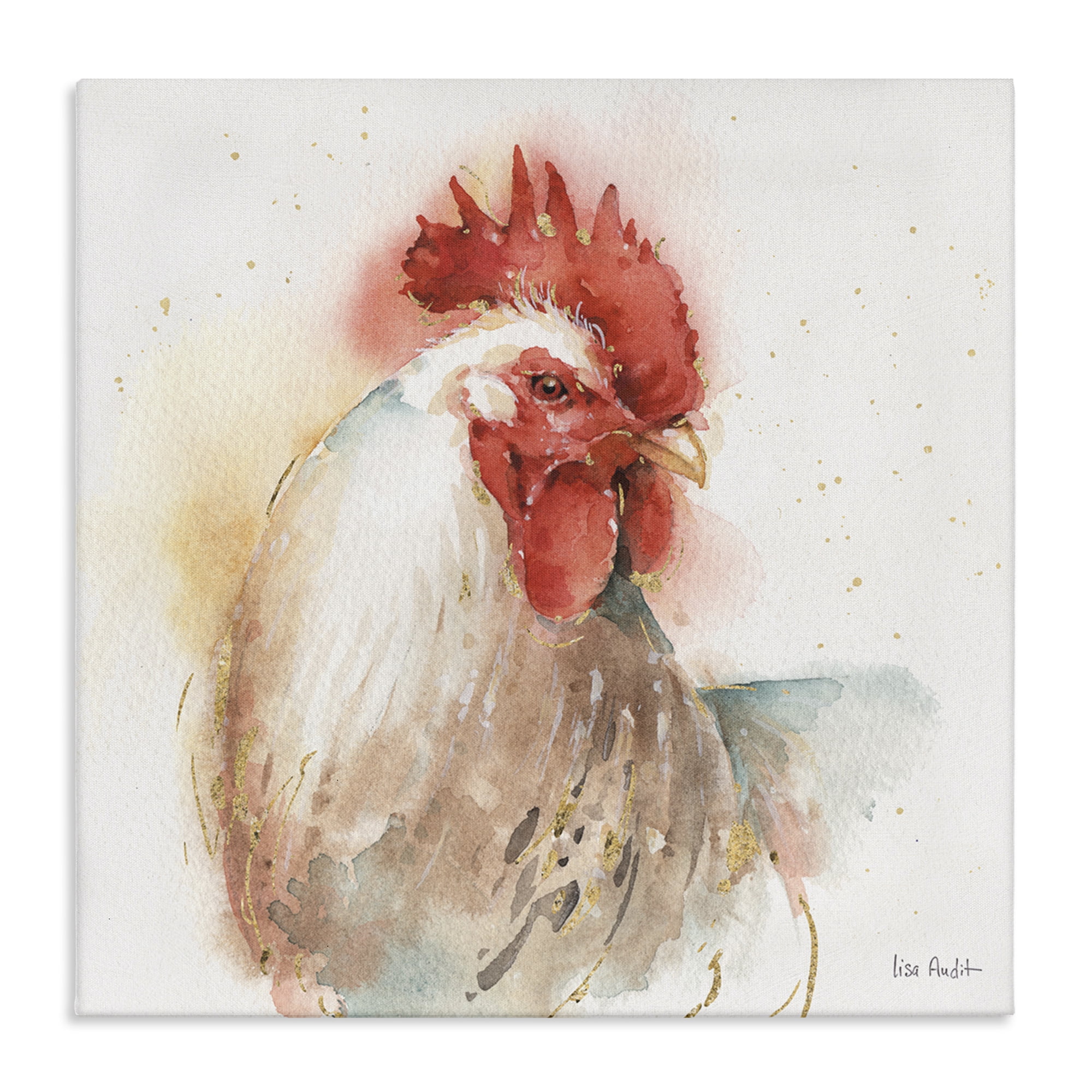 Stupell Industries Hen with Watercolor Splash Animals & Insects Painting Gallery Wrapped Canvas Art Print Wall Art, 17 x 17