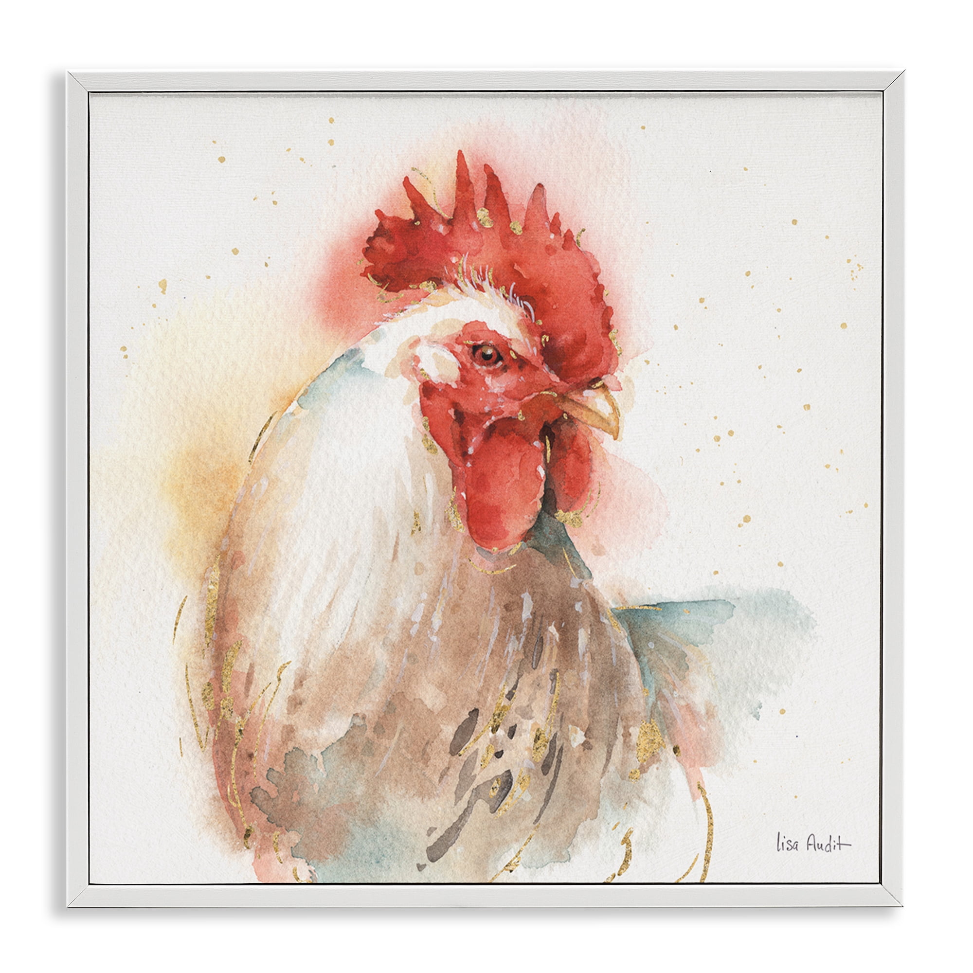 Stupell Industries Hen with Watercolor Splash Animals & Insects Painting White Framed Art Print Wall Art, 24 x 24