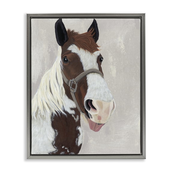 Stupell Industries Rustic Lodge Henry Horse Funny Tongue Gray Floating Frame Canvas Art, 25 x 31, by Ashley Justice