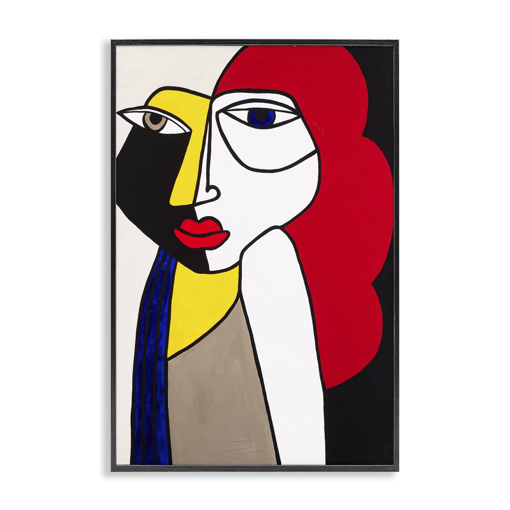 Stupell Industries Her Abstract Cubism Face People Painting Black Framed Art Print Wall Art, 20 x 30