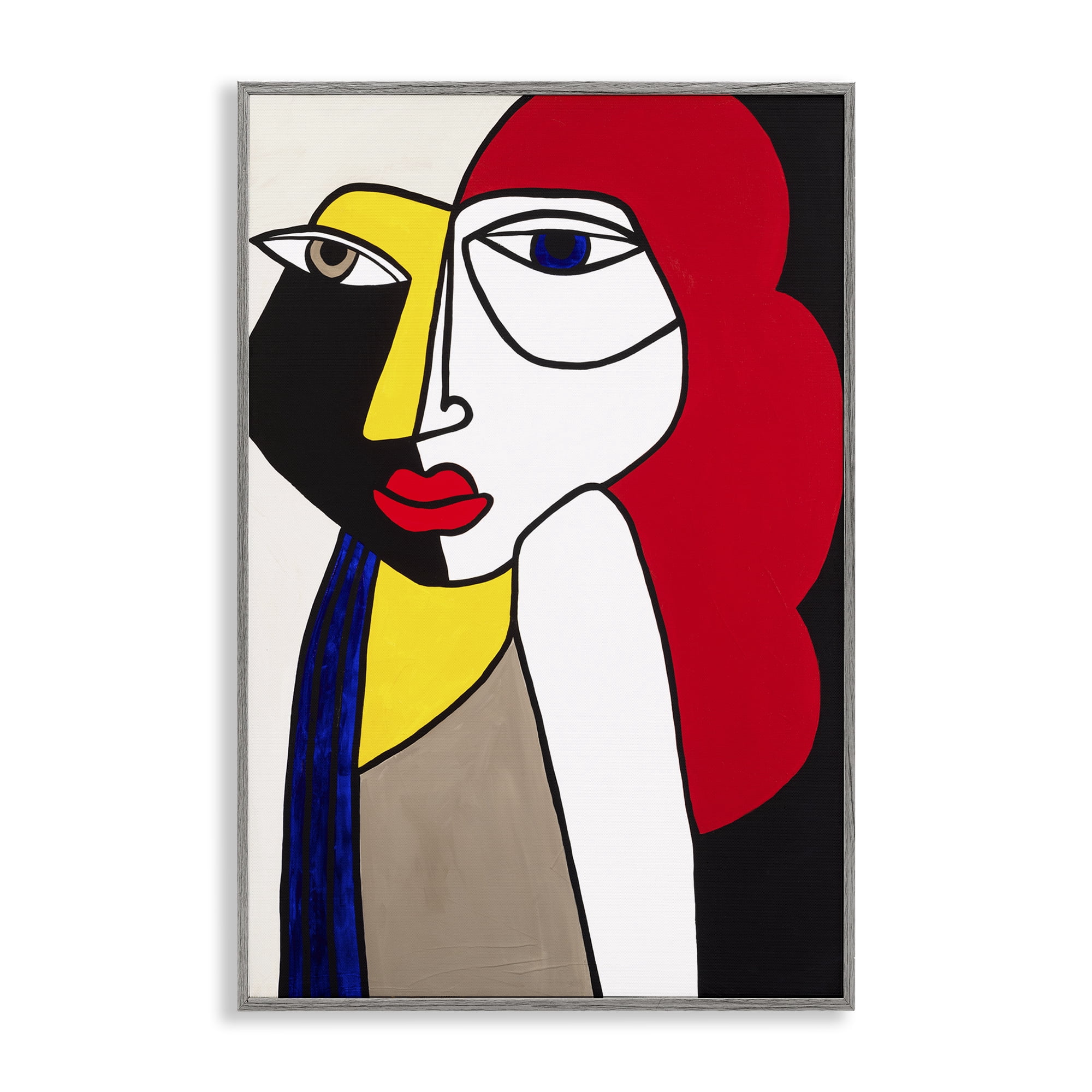 Stupell Industries Her Abstract Cubism Face People Painting Gray Framed Art Print Wall Art, 16 x 24