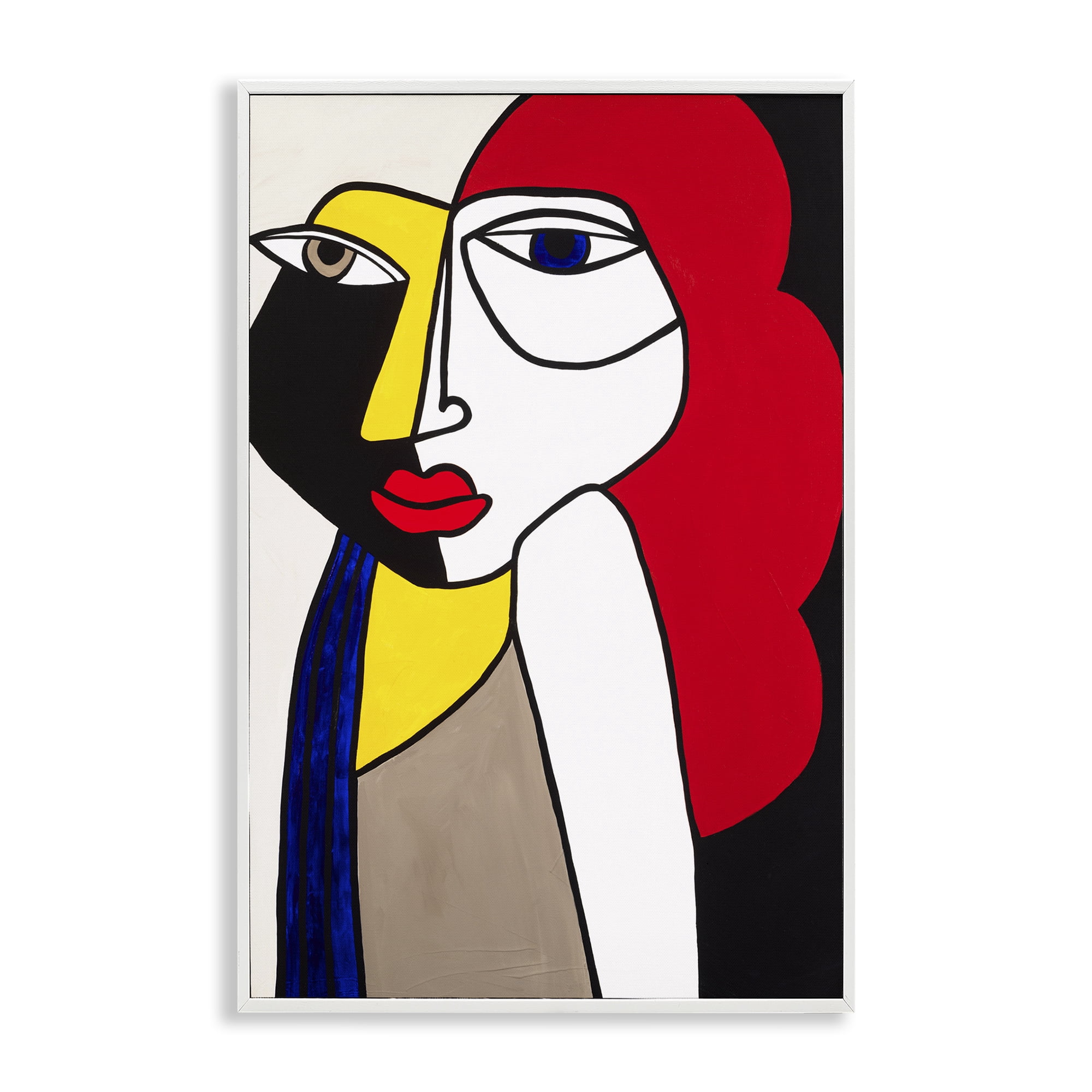 Stupell Industries Her Abstract Cubism Face People Painting White Framed Art Print Wall Art, 12 x 18