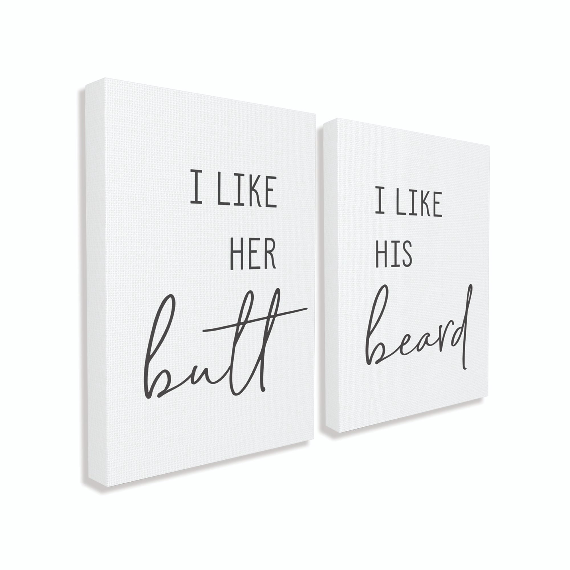 Stupell Industries Her Butt His Beard Funny Black And White Word Design Canvas Wall Art by Lettered and Lined